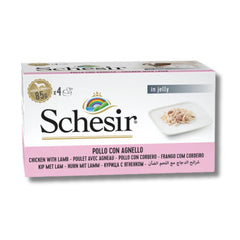 Schesir Dog Wet Food – Chicken Fillets with Lamb in Jelly, 340g (4 x 85g)