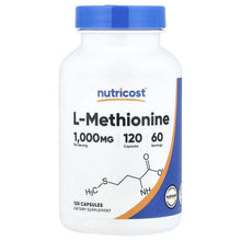L-Methionine supplement bottle, 120 capsules; 1,000 mg per serving