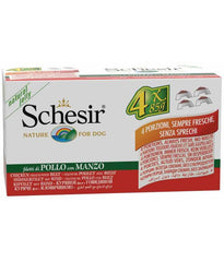 Schesir Dog Wet Food – Chicken Fillets with Beef in Jelly, 340g (4 x 85g)