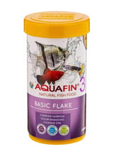 Aquafin basic flake fish food container, yellow lid and purple label, 250ml.