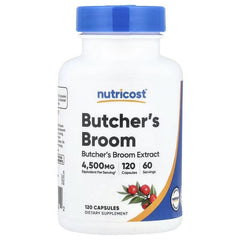 Dietary supplement bottle labeled Nutricost Butcher's Broom, 120 capsules