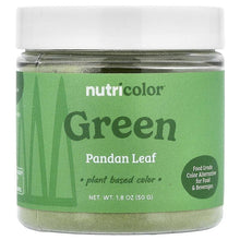 Nutricolor™ Green pandan leaf food coloring jar, front label with net wt 1.8 oz