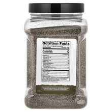 Black pepper seasoning jar with Nutrition Facts panel, coarse ground texture