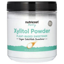 Nutricost Pantry xylitol powder in white jar with black lid, front label