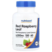 Nutricost Red Raspberry Leaf dietary supplement bottle with front label and 120 capsules