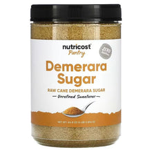 Nutricost Demerara sugar jar with black screw lid and front label