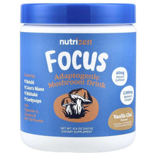 NutriZen Focus adaptogenic mushroom drink jar front label, Vanilla Chai flavor