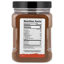 Jar of ground habanero powder in clear jar with black lid; nutrition label