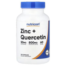 Zinc + Quercetin supplement bottle front label, 120 capsules