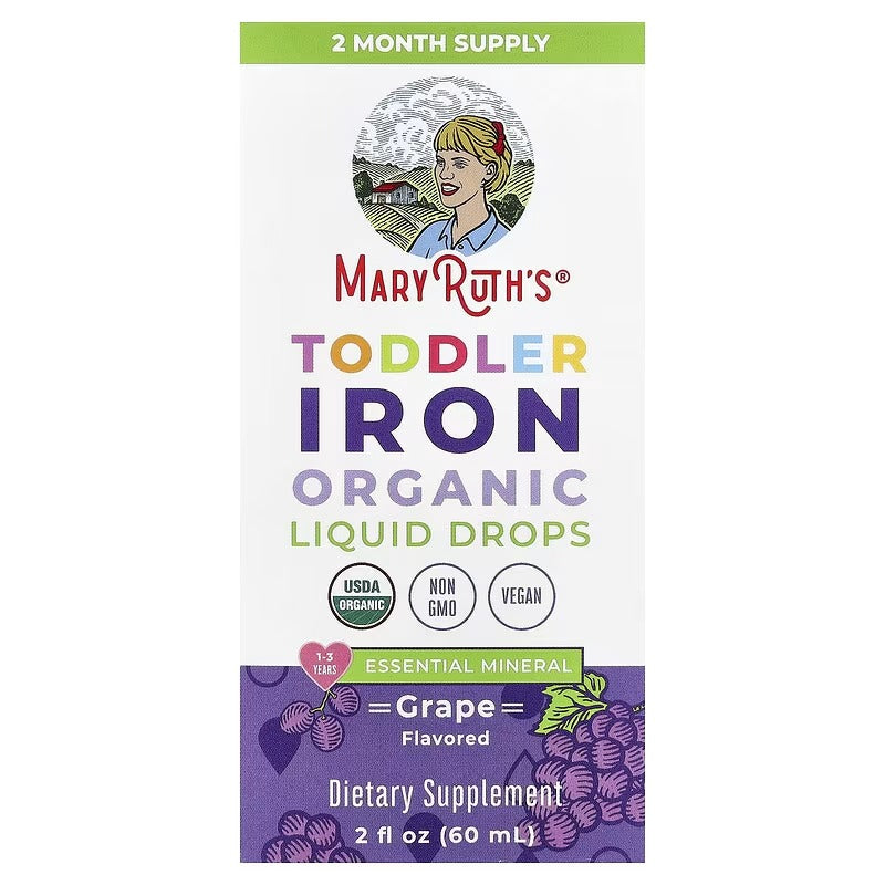 MaryRuth's Toddler Iron Organic Liquid Drops, Grape, 2 fl oz (60 ml) – For Ages 1–3 Years