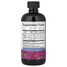 Vegan liquid iron supplement bottle with Supplement Facts label and berry graphics.