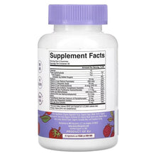 Organic kids multivitamin gummies bottle, purple cap, Supplement Facts panel on back