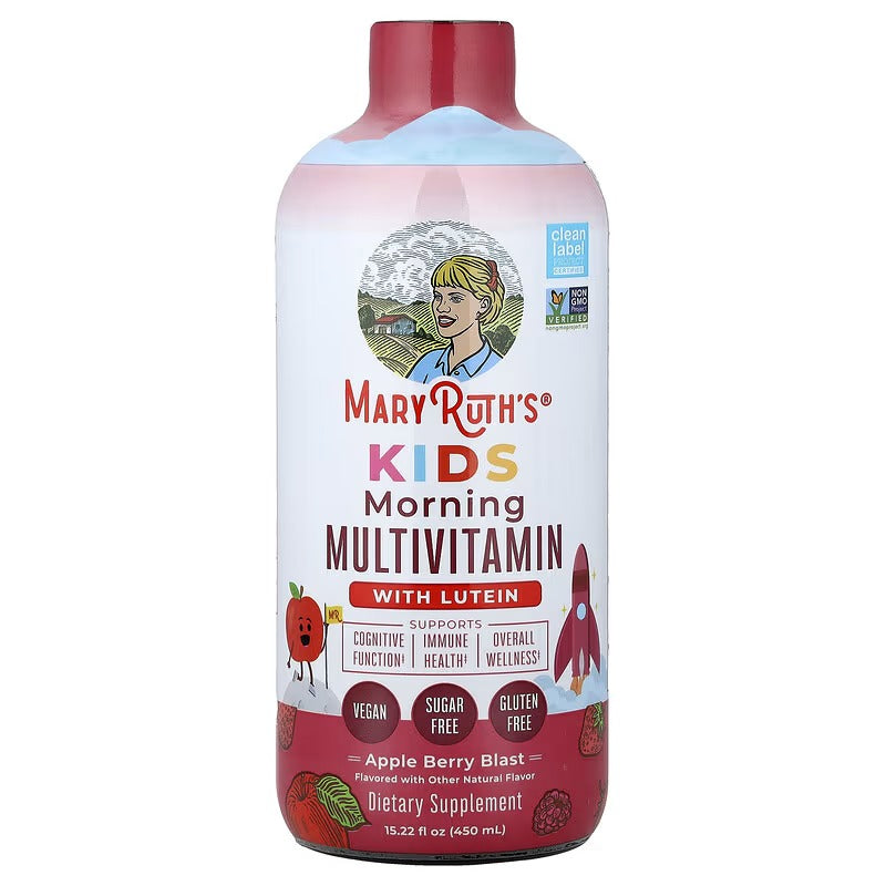 MaryRuth's Kids Morning Multivitamin with Lutein, Apple Berry Blast, 15.22 fl oz (450 ml)