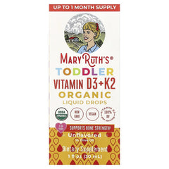 MaryRuth's Organic Toddler Vitamin D3 + K2 Liquid Drops, Unflavoured, 1 fl oz (30 ml) – For Ages 1–3 Years