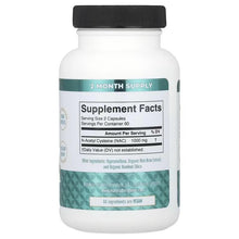 Dietary supplement bottle with Supplement Facts panel and NAC ingredient list