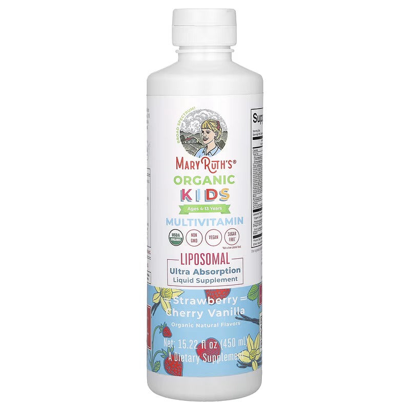 MaryRuth's Organic Kids Multivitamin Liposomal, Ages 4–13 Years, Strawberry Cherry Vanilla, 15.22 fl oz (450 ml)