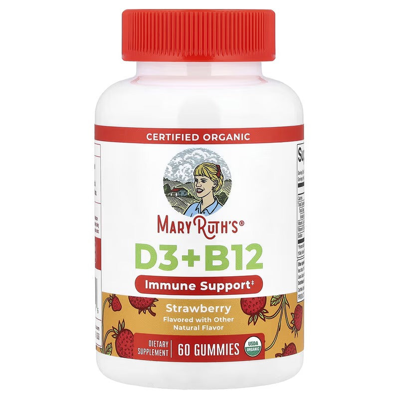 MaryRuth's Organic D3 + B12 Gummies, Strawberry, 60 Gummies