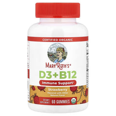 MaryRuth's Organic D3 + B12 Gummies, Strawberry, 60 Gummies