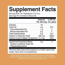 Supplement Facts panel for liposomal Vitamin C liquid supplement bottle