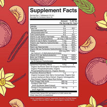 Supplement Facts nutrition label for men's liposomal multivitamin, Vanilla Peach flavor.