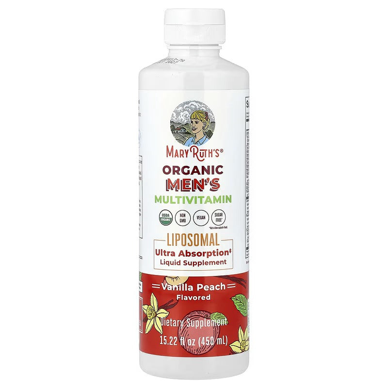 MaryRuth's, Organic Men's Multivitamin Liposomal, Vanilla Peach, 15.22 fl oz (450 ml)