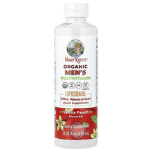 Liposomal men's multivitamin bottle, Vanilla Peach flavor, white cap and front label.
