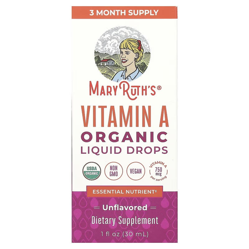MaryRuth's, Organic Vitamin A Liquid Drops, Unflavoured, 750 mcg, 1 fl oz (30 ml)