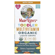 MaryRuth's organic toddler multivitamin liquid drops box, orange vanilla, with iron