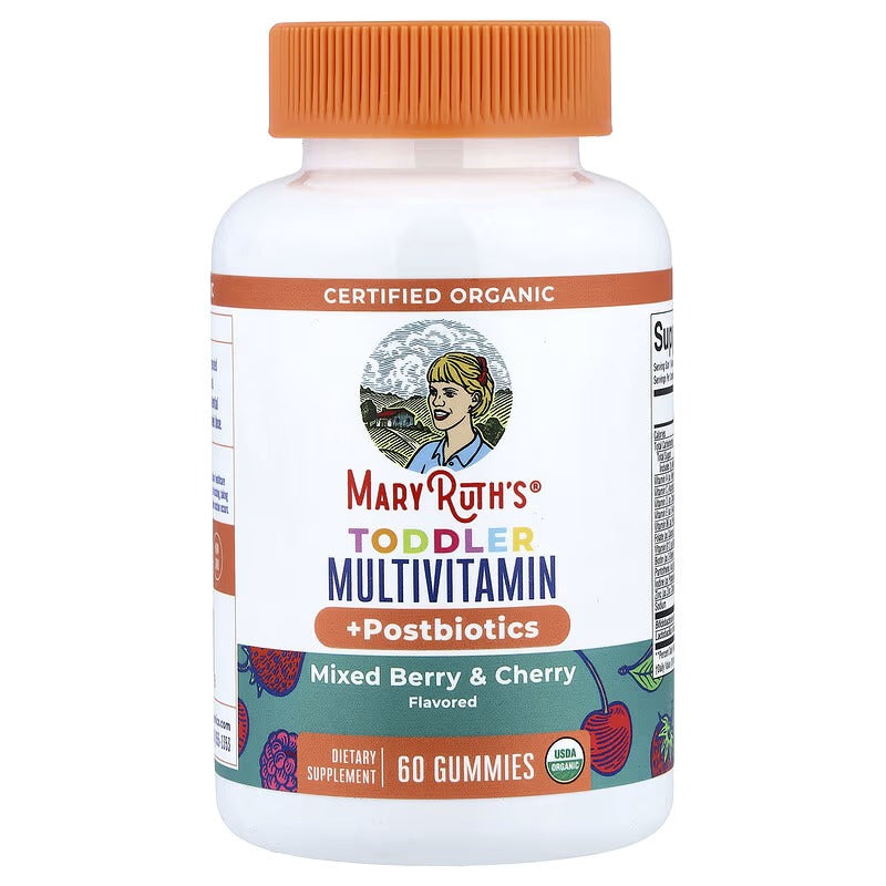 MaryRuth's, Organic Toddler Multivitamin & Postbiotics Gummies, Mixed Berry & Cherry, 60 Gummies