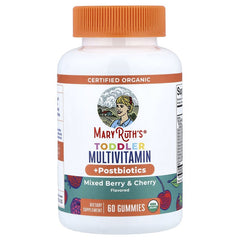 MaryRuth's, Organic Toddler Multivitamin & Postbiotics Gummies, Mixed Berry & Cherry, 60 Gummies