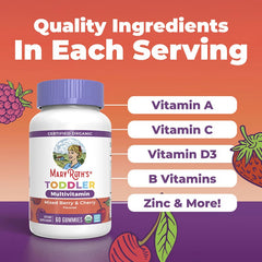 MaryRuth's, Organic Toddler Multivitamin Gummies, Mixed Berry & Cherry, 60 Gummies