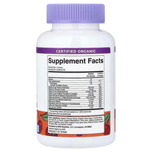 Organic toddler multivitamin gummies bottle, back panel with Supplement Facts