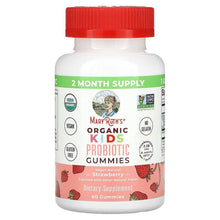 Organic kids probiotic gummies bottle with red cap, strawberry flavor label front