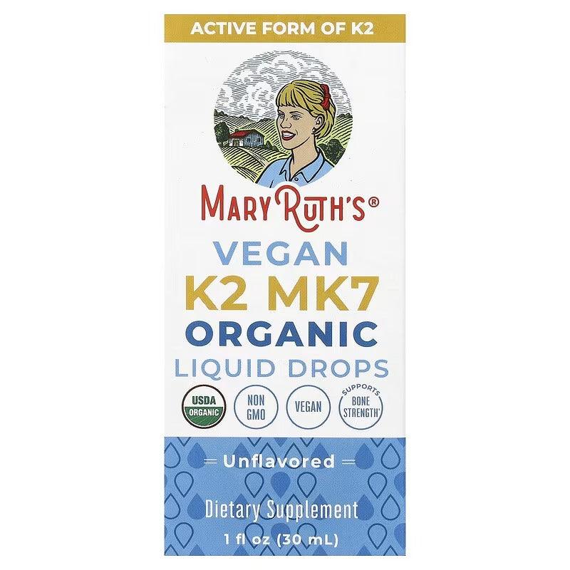MaryRuth's, Organic Vegan K2 MK7 Liquid Drops, Unflavoured, 1 fl oz (30 ml)