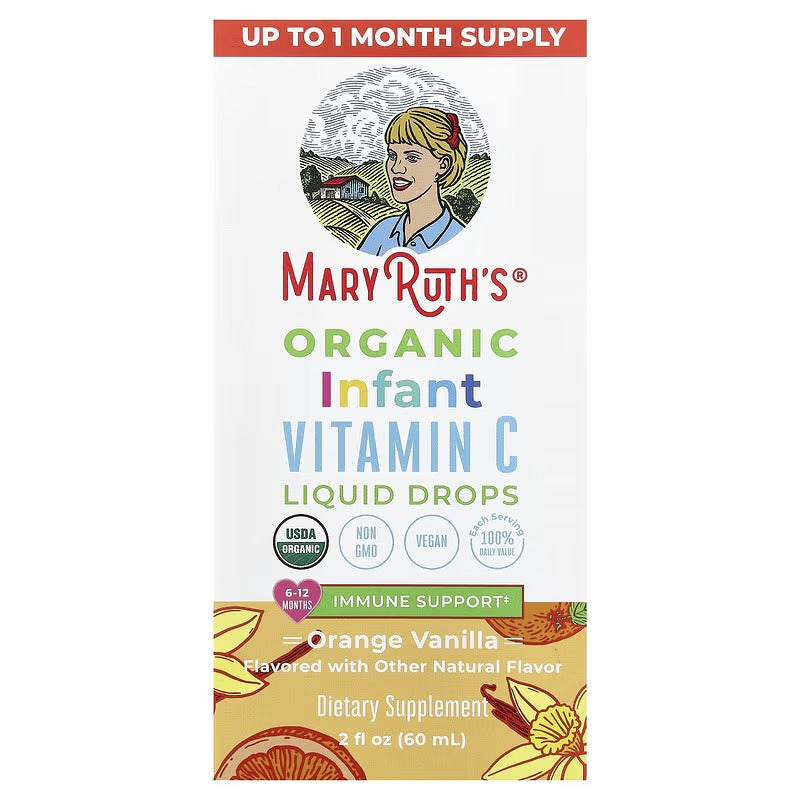 MaryRuth's, Organic Infants' Vitamin C Liquid Drops, 6-12 Months, Orange Vanilla, 2 fl oz (60 ml)