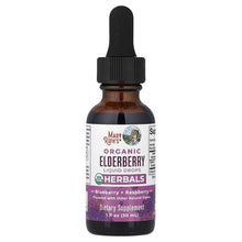 Organic elderberry liquid drops bottle with dropper cap, herbals blueberry + raspberry
