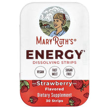 MaryRuth's Energy dissolving strips container, strawberry flavor, vegan fast melt, 30 strips