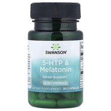 Swanson 5-HTP & Melatonin supplement bottle with black cap, front label