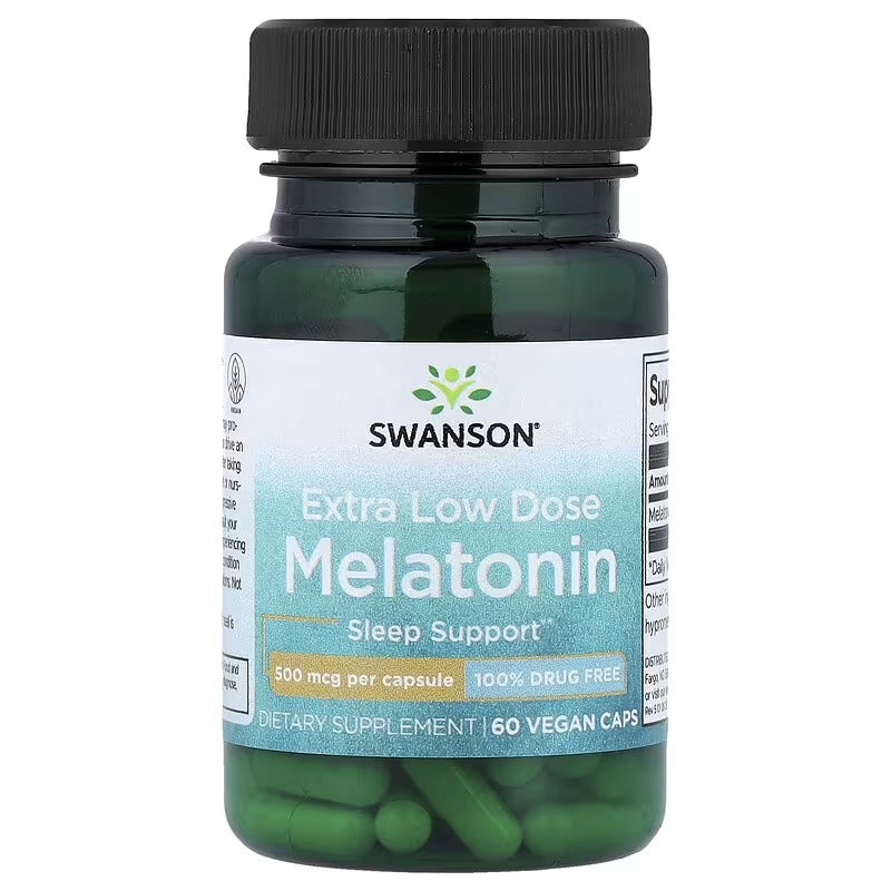 Swanson Vitamins, Melatonin, Extra Low Dose, 500 mcg, 60 Vegan Caps