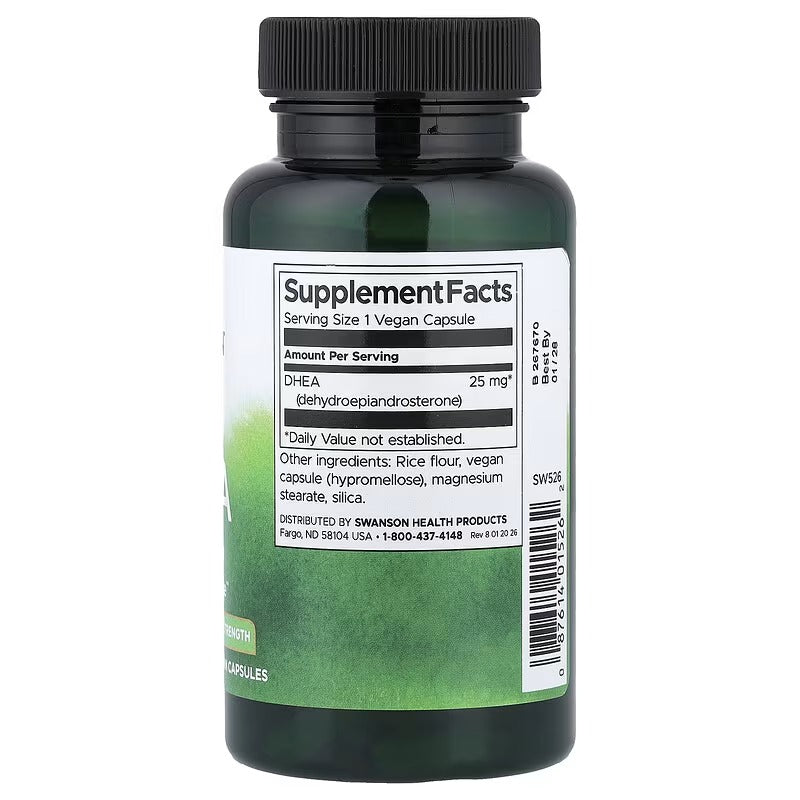 DHEA supplement facts label on bottle; serving size 1 vegan capsule