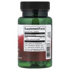 Swanson Full Spectrum Garlic supplement bottle, back Supplement Facts panel