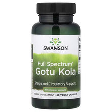 Swanson Full Spectrum Gotu Kola supplement bottle, black cap, green front label