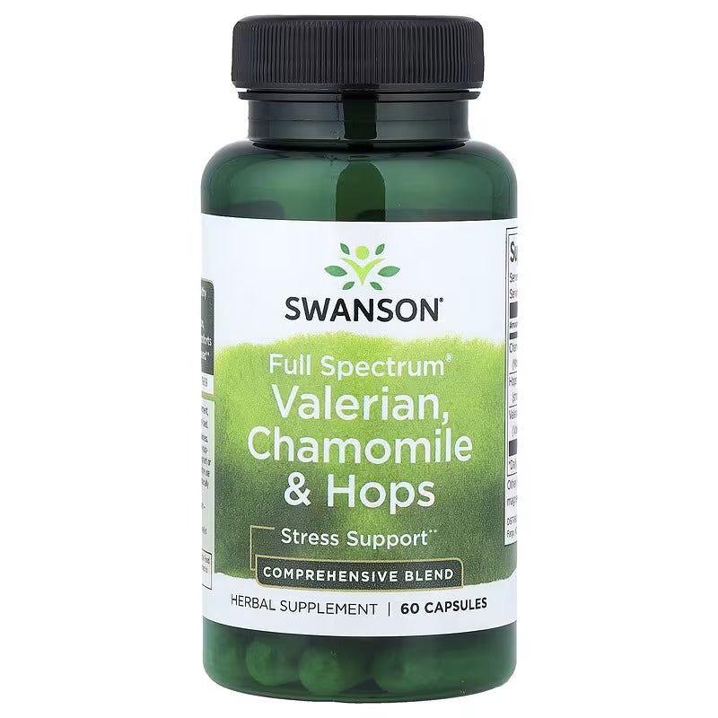 Swanson Vitamins, Full Spectrum® Valerian, Chamomile & Hops, 60 Capsules