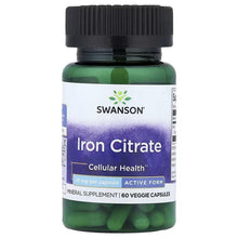 Swanson Iron Citrate bottle front label, 25 mg active form, 60 veggie capsules