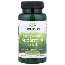 Spearmint leaf dietary supplement bottle with black cap and green front label