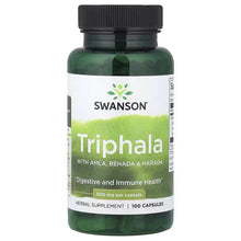 Swanson Triphala supplement bottle, green label, 500 mg herbal capsules