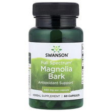 Swanson Full Spectrum Magnolia Bark supplement bottle with 60 capsule label and 400 mg per capsule