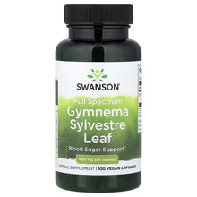 Swanson Gymnema Sylvestre Leaf supplement bottle, 400 mg, 100 vegan capsules