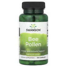 Swanson Bee Pollen bottle with black cap; green label shows Bee Pollen and 400 mg