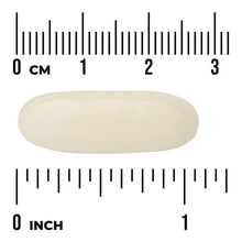 Cream oval coconut oil softgel with size scale in inches